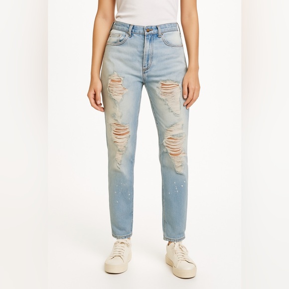 Mango Light Wash Distressed Jeans Women’s Size 4 Straight Leg Ripped Denim - Picture 1 of 9